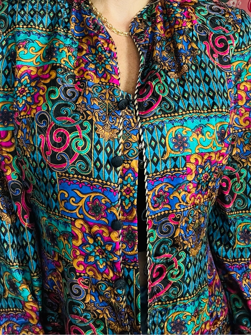 Adrianna Papell Multicolor Baroque Print Jacket - Teal, Pink, Gold